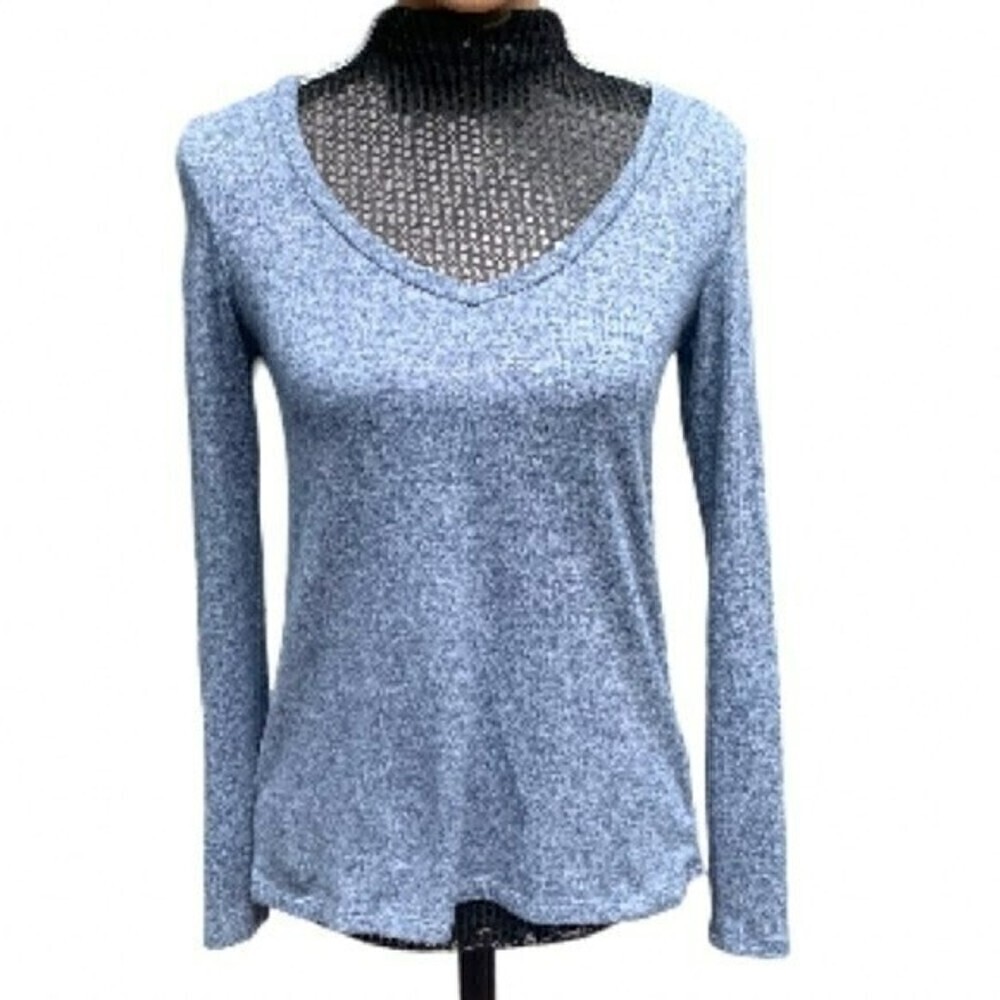 𝅺american Eagle Outfitters scoop neck long sleeve tee shirt top blue size XS